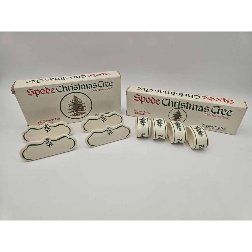 Spode Christmas tree Ceramic Placecards & Napkin Rings For Hallmark Vintage